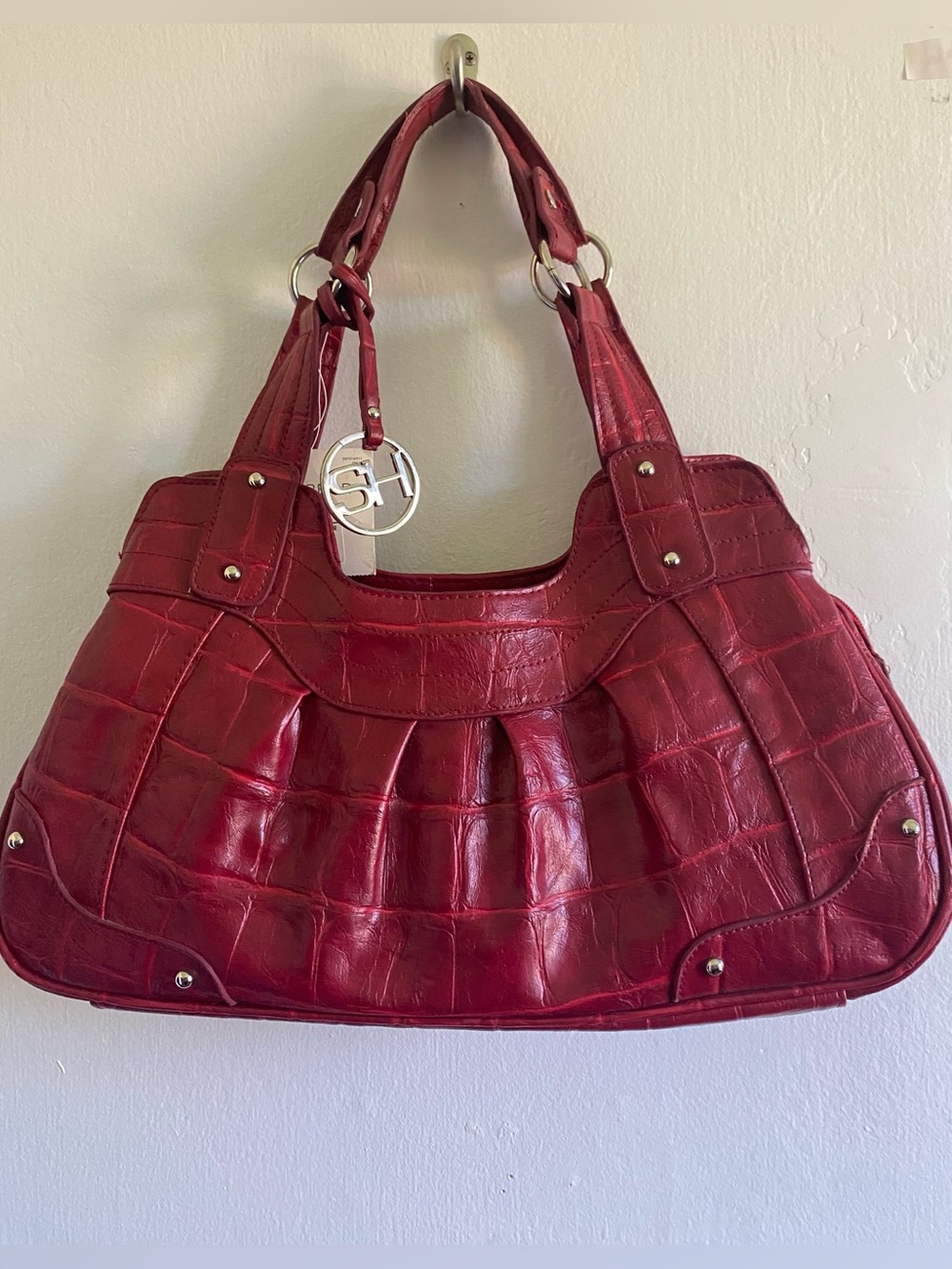 NWT Sag Harbor Y2K croc embossed Bag Red Silvertone hardware